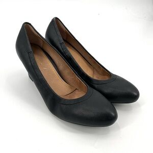 VIONIC Lux Camden Wedge Black Leather 9.5 Comfort Heel Women Round Toe Classic